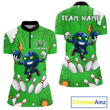Load image into Gallery viewer, Green Funny Bowling Ball Jersey For Women Custom Bowling Team Shirt, Bowling Uniform Polo &amp; 1/4 Zip TDM6422