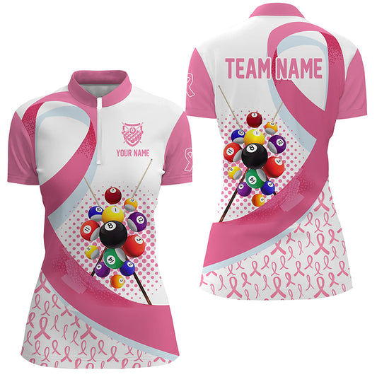 Personalized Breast Cancer Pink Ribbon Billiard Jersey For Women, Perfect Billiard Balls Shirts Gift TDM2363