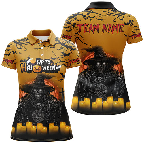 Personalized Death Skeleton Halloween Women Darts Shirts, Funny Halloween Shirts For Darts Lover TDM2619