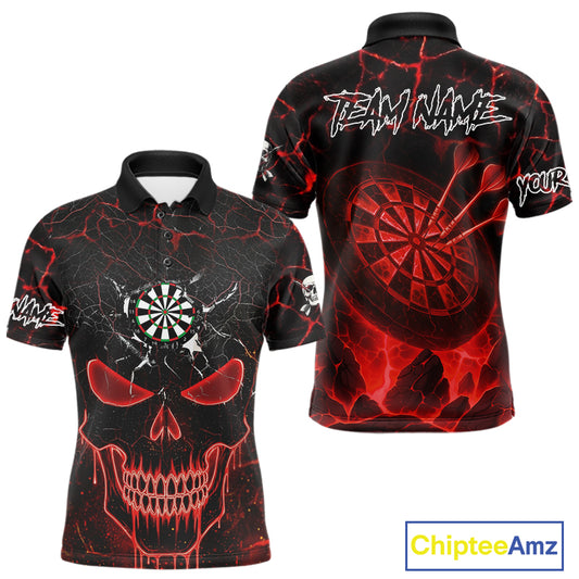 Personalized Skull Cracks Pattern Red Darts Shirt For Men Custom Dart League Jersey Polo & 1/4 Zip TDM5104