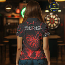 Load image into Gallery viewer, Personalized Skull Cracks Pattern Red Darts Shirt For Women Custom Dart League Jersey Polo &amp; 1/4 Zip TDM5104