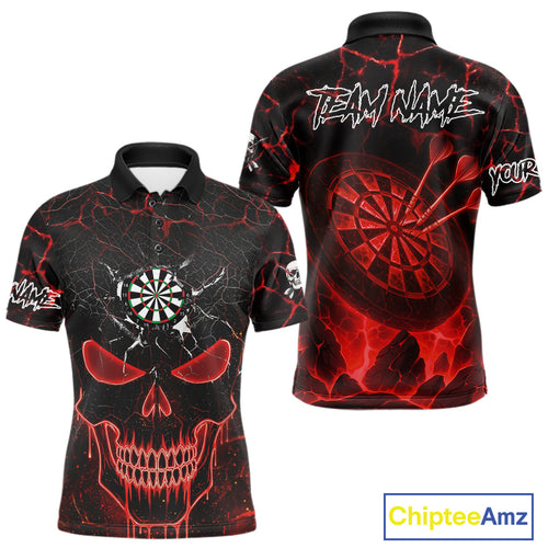 Personalized Skull Cracks Pattern Red Darts Shirt For Men Custom Dart League Jersey Polo & 1/4 Zip TDM5104