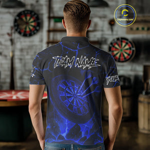 Personalized Skull Cracks Pattern Blue Darts Shirt For Men, Darts League Jersey Polo & 1/4 Zip TDM5105