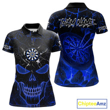 Load image into Gallery viewer, Personalized Skull Cracks Pattern Blue Darts Shirt For Women, Darts League Jersey Polo &amp; 1/4 Zip TDM5105