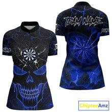 Load image into Gallery viewer, Personalized Skull Cracks Pattern Blue Darts Shirt For Women, Darts League Jersey Polo &amp; 1/4 Zip TDM5105