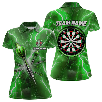 Green Thunder Lightning Darts Polo & Quarter Zip Custom Dart Shirts For Women Dart Jerseys TDM3338