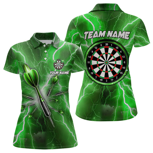 Green Thunder Lightning Darts Polo & Quarter Zip Custom Dart Shirts For Women Dart Jerseys TDM3338
