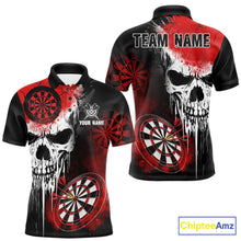 Load image into Gallery viewer, Personalized Red Grunge Skull Darts Shirt For Men Custom Darts Jersey Team Polo &amp; Quarter Zip TDM6430
