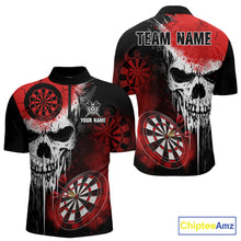 Load image into Gallery viewer, Personalized Red Grunge Skull Darts Shirt For Men Custom Darts Jersey Team Polo &amp; Quarter Zip TDM6430