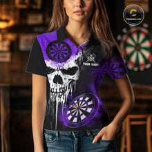 Load image into Gallery viewer, Personalized Purple Grunge Skull Darts Shirt For Women Custom Darts Jersey Team Polo &amp; 1/4 Zip TDM6431