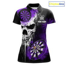 Load image into Gallery viewer, Personalized Purple Grunge Skull Darts Shirt For Women Custom Darts Jersey Team Polo &amp; 1/4 Zip TDM6431