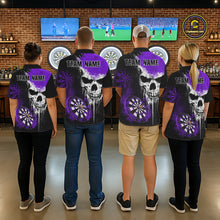 Load image into Gallery viewer, Personalized Purple Grunge Skull Darts Shirt For Women Custom Darts Jersey Team Polo &amp; 1/4 Zip TDM6431
