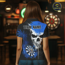 Load image into Gallery viewer, Personalized Blue Grunge Skull Darts Shirt For Women Custom Darts Jersey Team Polo &amp; 1/4 Zip TDM6432