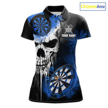 Load image into Gallery viewer, Personalized Blue Grunge Skull Darts Shirt For Women Custom Darts Jersey Team Polo &amp; 1/4 Zip TDM6432