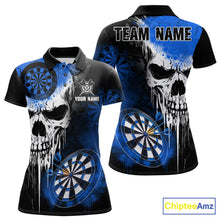 Load image into Gallery viewer, Personalized Blue Grunge Skull Darts Shirt For Women Custom Darts Jersey Team Polo &amp; 1/4 Zip TDM6432
