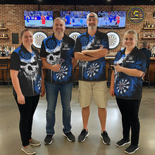 Load image into Gallery viewer, Personalized Blue Grunge Skull Darts Shirt For Women Custom Darts Jersey Team Polo &amp; 1/4 Zip TDM6432