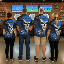 Load image into Gallery viewer, Personalized Blue Grunge Skull Darts Shirt For Women Custom Darts Jersey Team Polo &amp; 1/4 Zip TDM6432