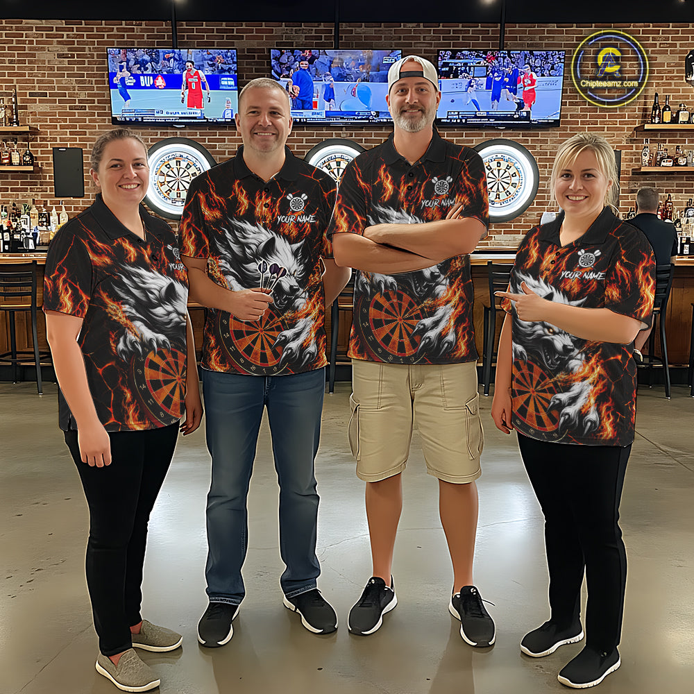 Custom Orange Dartboard Wolf Darts Shirt For Men, Fire Darts Team Jersey Polo & Quarter Zip TDM6433