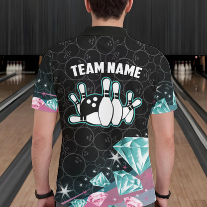 Funny Pink And Turquoise Diamonds Bowling Shirt For Men, Custom Bowling Team Jersey Polo & 1/4 Zip TDM6627