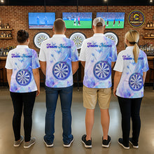 Load image into Gallery viewer, Four people in matching holographic pastel darts shirts standing in a bar with butterfly graphic 