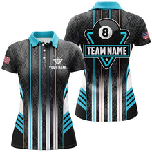 Load image into Gallery viewer, Personalized Blue 8 Ball Pool Billiard Jerseys For Women, Billiard League Team Polo &amp; 1/4 Zip Shirts TDM2863