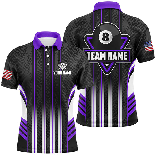 Personalized Purple 8 Ball Pool Billiard Jerseys For Men, Billiard League Team Polo & 1/4 Zip Shirt TDM2864