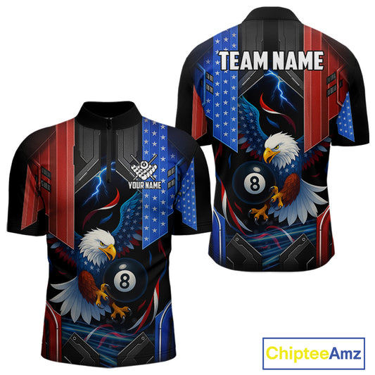 American Flag Eagle 8 Ball Billiard Polo & 1/4 Zip For Men Custom Billiard Jersey, Pool Team Shirt TDM5112