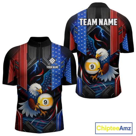 American Flag Eagle 9 Ball Billiard Polo & 1/4 Zip For Men Custom Billiard Jersey, Pool Team Shirt TDM5113