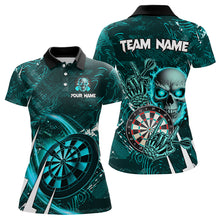 Load image into Gallery viewer, Turquoise 3D Skull Darts Polo &amp; 1/4 Zip Shirts For Women Custom Cool Darts League Team Jerseys TDM3101