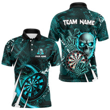 Load image into Gallery viewer, Turquoise 3D Skull Darts Polo &amp; 1/4 Zip Shirts For Men Custom Cool Darts League Team Jerseys TDM3101