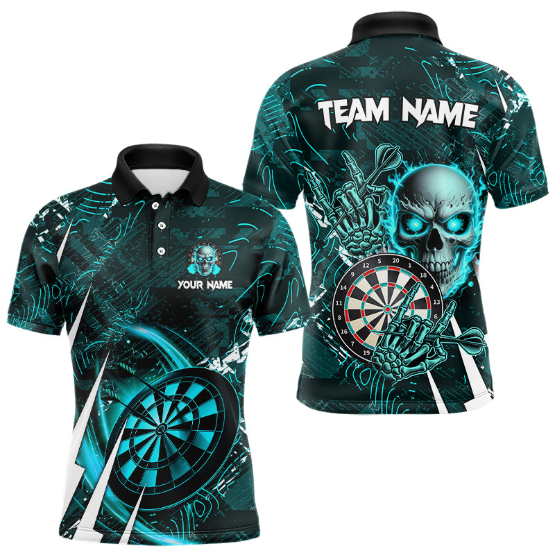 Turquoise 3D Skull Darts Polo & 1/4 Zip Shirts For Men Custom Cool Darts League Team Jerseys TDM3101