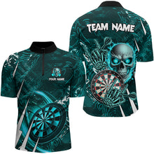 Load image into Gallery viewer, Turquoise 3D Skull Darts Polo &amp; 1/4 Zip Shirts For Men Custom Cool Darts League Team Jerseys TDM3101