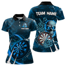 Load image into Gallery viewer, Personalized Blue 3D Skull Darts Polo &amp; 1/4 Zip Shirt For Women Custom Cool Darts League Team Jersey TDM3102