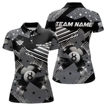 Load image into Gallery viewer, Grey And Black American Flag Custom 8 Ball Billiard Shirts For Women, Pride Patriotic Billiard Jersey TDM3107