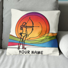 Load image into Gallery viewer, Multicolor Continuous Line Funny Player Archery Custom Name White Pillow TDM0825