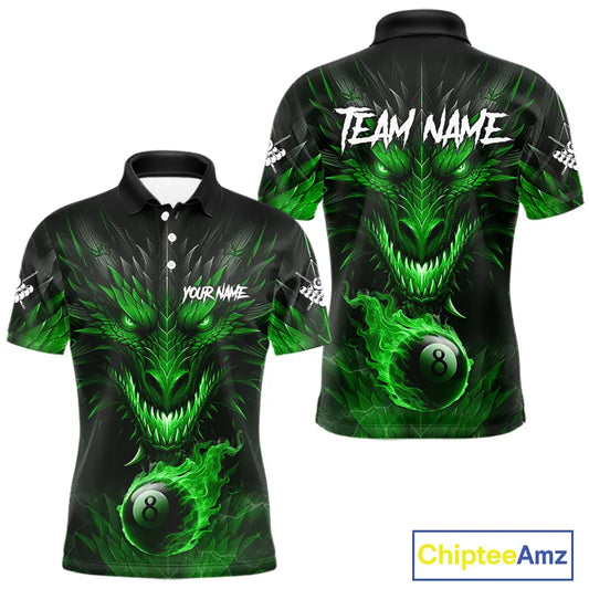 Personalized Dragon 8 Ball Fire Flame 3D Billiard Shirt For Men, Billiard League Team Jersey|Green TDM5594