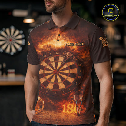 Personalized Fire Flaming Dartboard Beer Darts Polo & 1/4 Zip For Men Custom Darts Team Jersey TDM5827