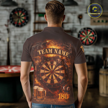 Personalized Fire Flaming Dartboard Beer Darts Polo & 1/4 Zip For Men Custom Darts Team Jersey TDM5827