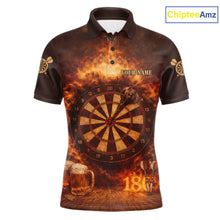 Load image into Gallery viewer, Personalized Fire Flaming Dartboard Beer Darts Polo &amp; 1/4 Zip For Men Custom Darts Team Jersey TDM5827
