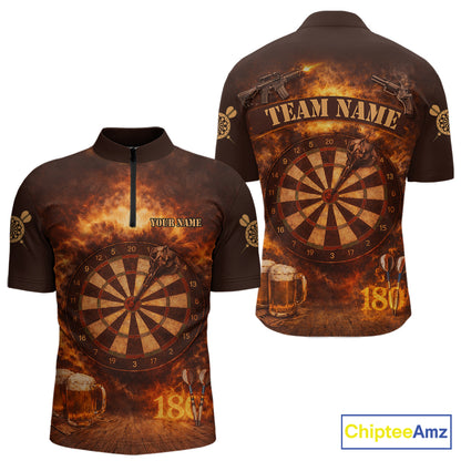Personalized Fire Flaming Dartboard Beer Darts Polo & 1/4 Zip For Men Custom Darts Team Jersey TDM5827