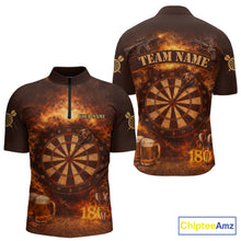 Load image into Gallery viewer, Personalized Fire Flaming Dartboard Beer Darts Polo &amp; 1/4 Zip For Men Custom Darts Team Jersey TDM5827
