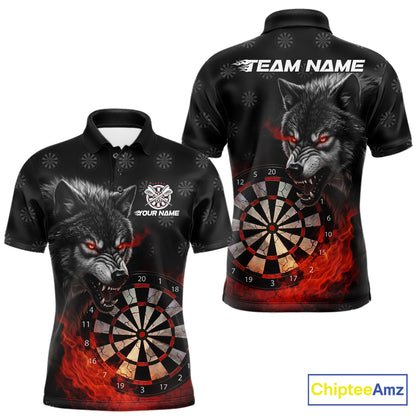 Black And Red Flaming Wolf Darts Polo & Quarter Zip For Men Custom Darts Team Jersey TDM5830
