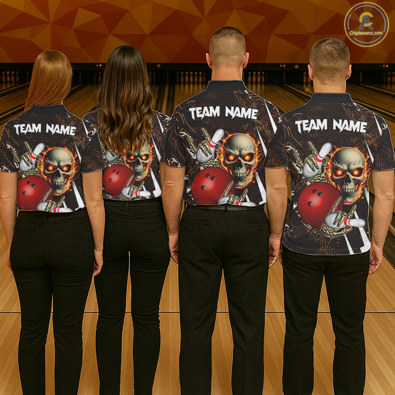 Personalized Skull Bowling Jersey For Men Custom Bowling Team Shirt Polo & Quarter Zip | Orange TDM6205