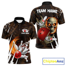 Load image into Gallery viewer, Personalized Skull Bowling Jersey For Men Custom Bowling Team Shirt Polo &amp; Quarter Zip | Orange TDM6205