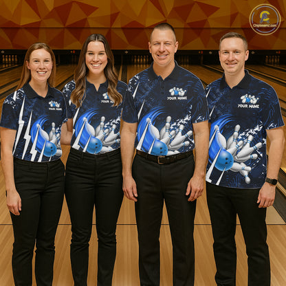 Personalized Skull Bowling Jersey For Men Custom Bowling Team Shirt Polo & Quarter Zip | Blue TDM6206
