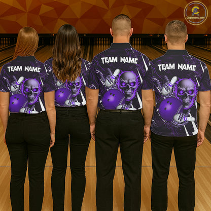 Personalized Skull Bowling Jersey For Women Custom Bowling Team Shirt Polo & Quarter Zip | Purple TDM6207