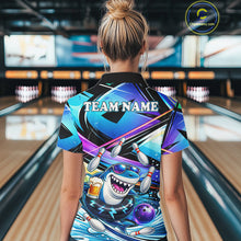 Load image into Gallery viewer, Blue Funny Shark Graffiti Bowling Shirts For Women, Best Bowling Team Jersey Polo &amp; Quarter Zip TDM6209