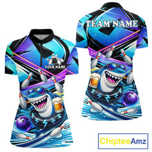 Load image into Gallery viewer, Blue Funny Shark Graffiti Bowling Shirts For Women, Best Bowling Team Jersey Polo &amp; Quarter Zip TDM6209