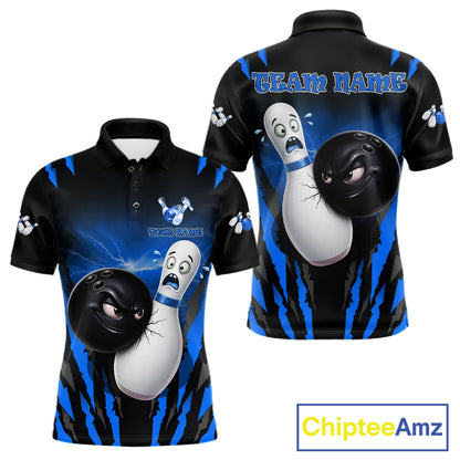 Funny Bowling Ball Custom Black And Blue Bowling Shirt For Men, Bowling Team Jersey Polo & 1/4 Zip TDM6211