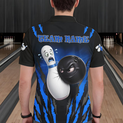 Funny Bowling Ball Custom Black And Blue Bowling Shirt For Men, Bowling Team Jersey Polo & 1/4 Zip TDM6211